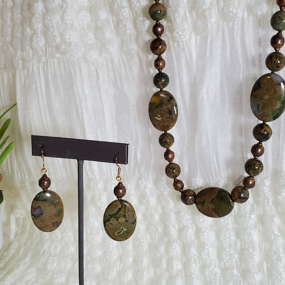 Jasper Necklace, Bracelet and Earrings set